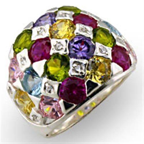 32906 - High-Polished 925 Sterling Silver Ring with AAA Grade CZ in Multi Color