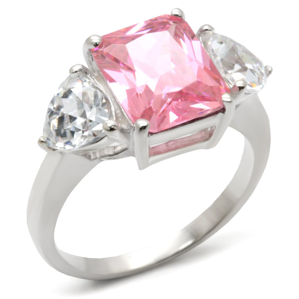 34101 - High-Polished 925 Sterling Silver Ring with AAA Grade CZ in Rose