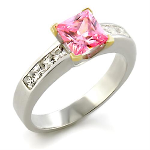 34104 - Reverse Two-Tone 925 Sterling Silver Ring with AAA Grade CZ in Rose