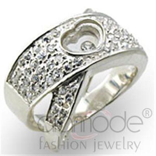 34114 - High-Polished 925 Sterling Silver Ring with Top Grade Crystal in Clear