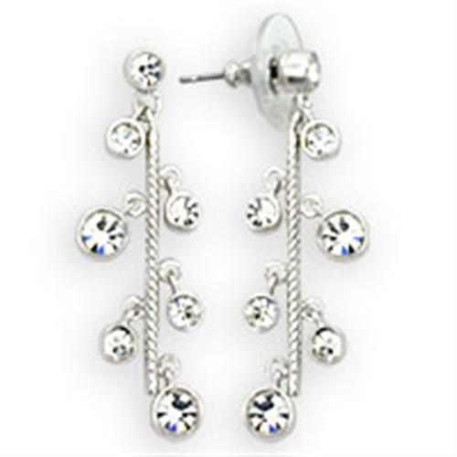 36409 - High-Polished 925 Sterling Silver Earrings with Top Grade Crystal in Clear