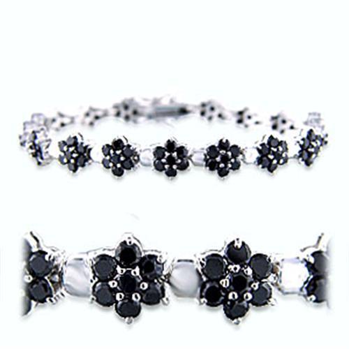 36706 - Rhodium Brass Bracelet with AAA Grade CZ in Jet