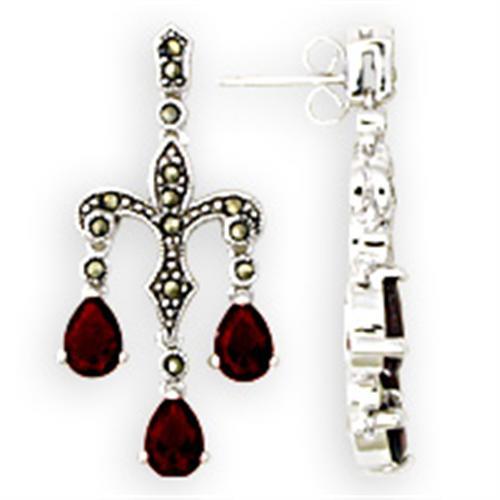 36901 - Antique Tone 925 Sterling Silver Earrings with AAA Grade CZ in Garnet