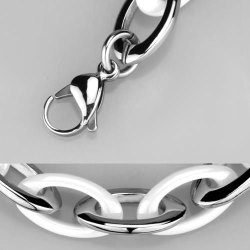 3W1008 - High polished (no plating) Stainless Steel Bracelet with Ceramic in White