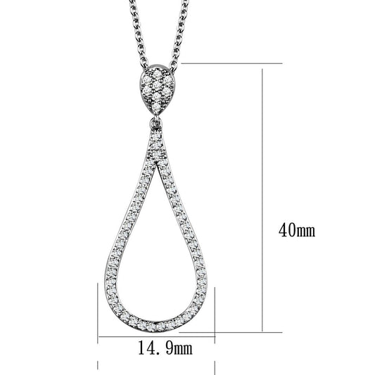 3W1019 - Rhodium Brass Chain Pendant with AAA Grade CZ in Clear