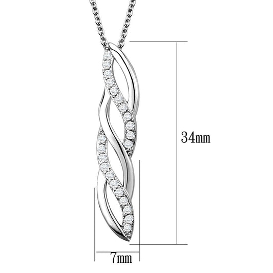 3W1020 - Rhodium Brass Chain Pendant with AAA Grade CZ in Clear