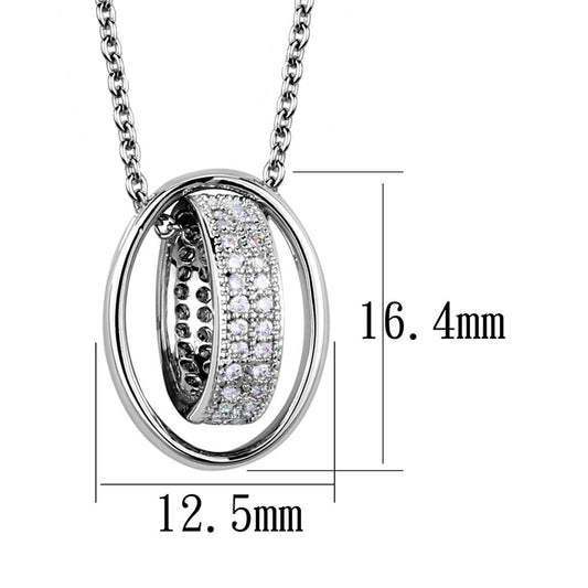 3W1032 - Rhodium Brass Chain Pendant with AAA Grade CZ in Clear