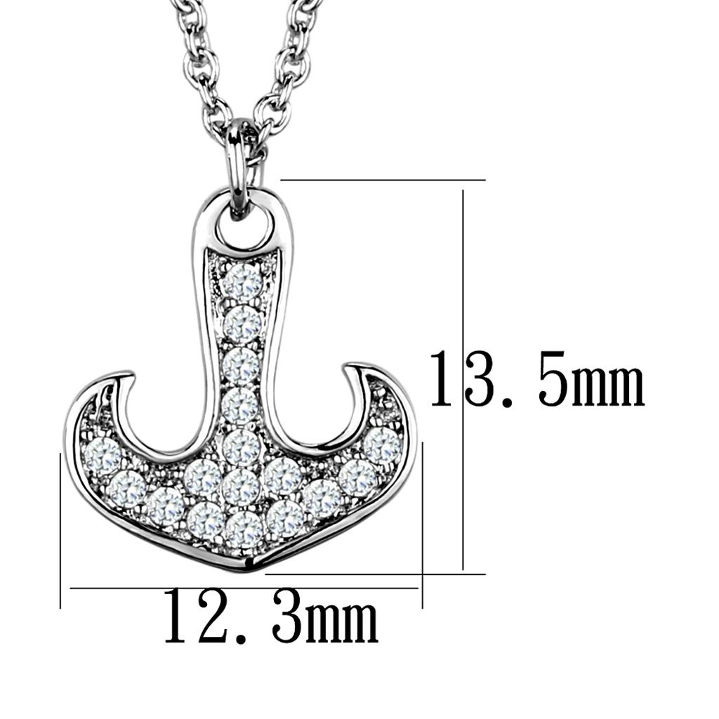 3W1035 - Rhodium Brass Chain Pendant with AAA Grade CZ in Clear