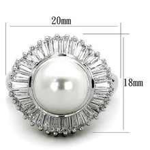 3W1073 - Rhodium Brass Ring with Synthetic Pearl in White