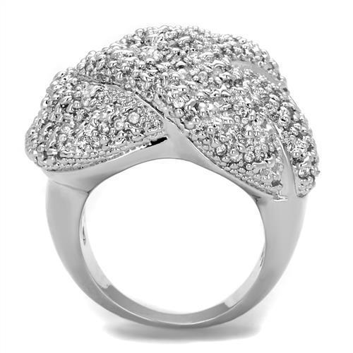 3W1078 - Rhodium Brass Ring with AAA Grade CZ in Clear