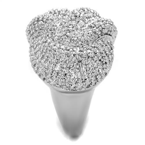 3W1078 - Rhodium Brass Ring with AAA Grade CZ in Clear