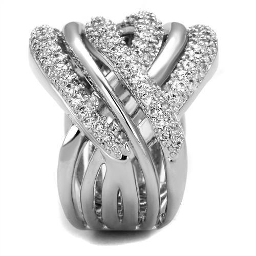 3W1081 - Rhodium Brass Ring with AAA Grade CZ in Clear