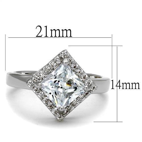 3W1083 - Rhodium Brass Ring with AAA Grade CZ in Clear