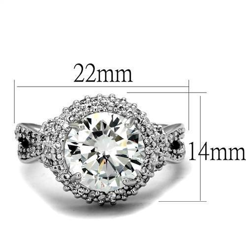 3W1087 - Rhodium Brass Ring with AAA Grade CZ in Clear