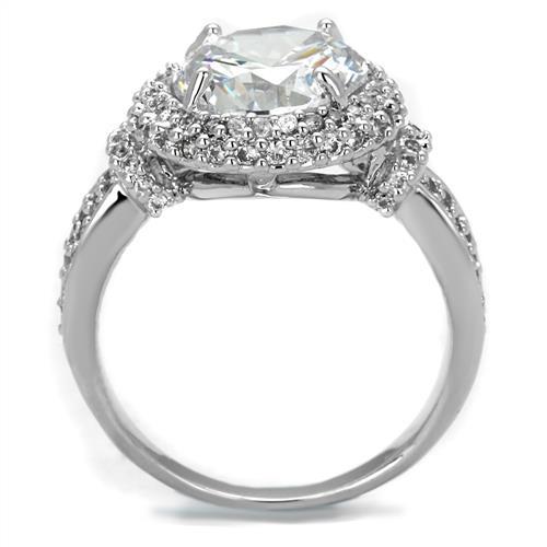 3W1087 - Rhodium Brass Ring with AAA Grade CZ in Clear