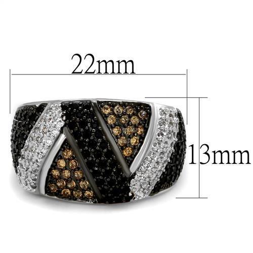 3W1088 - Rhodium + Ruthenium Brass Ring with AAA Grade CZ in Multi Color