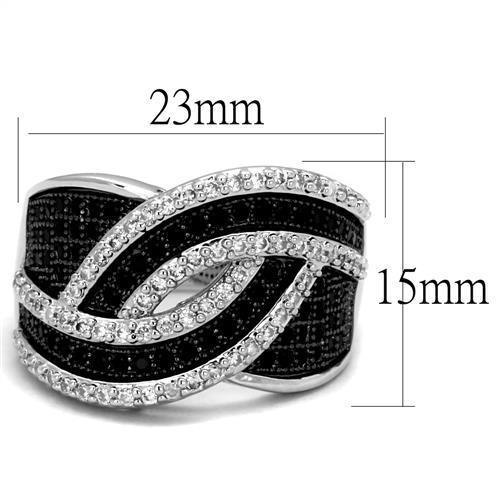3W1090 - Rhodium + Ruthenium Brass Ring with AAA Grade CZ in Black Diamond