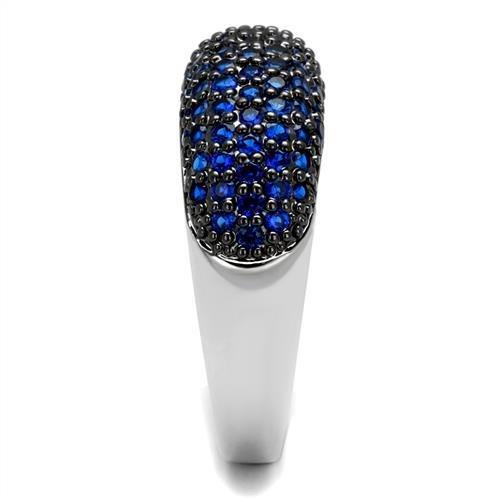 3W1212 - Rhodium + Ruthenium Brass Ring with AAA Grade CZ in London Blue