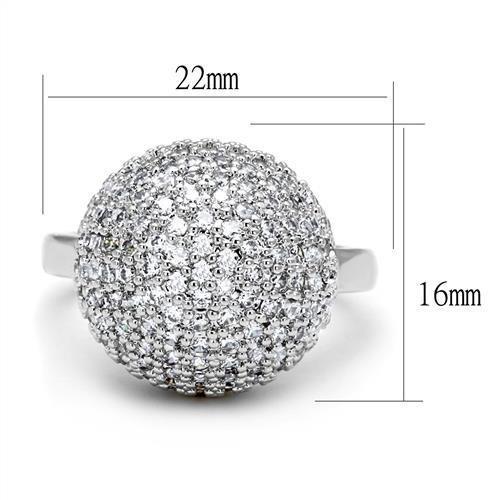 3W1213 - Rhodium Brass Ring with AAA Grade CZ in Clear