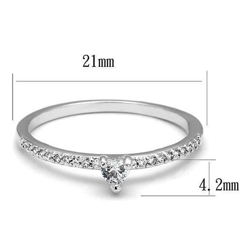 3W1224 - Rhodium Brass Ring with AAA Grade CZ in Clear