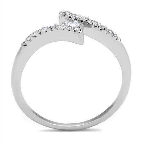3W1237 - Rhodium Brass Ring with AAA Grade CZ in Clear