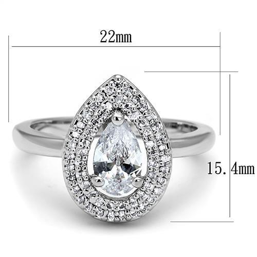 3W1242 - Rhodium Brass Ring with AAA Grade CZ in Clear