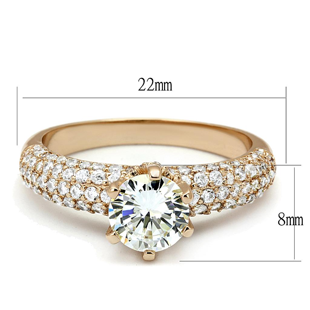 3W1254 - Rose Gold Brass Ring with AAA Grade CZ in Clear