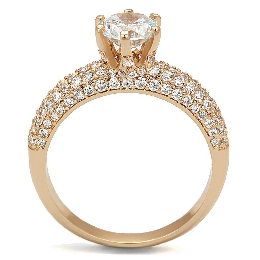 3W1254 - Rose Gold Brass Ring with AAA Grade CZ in Clear