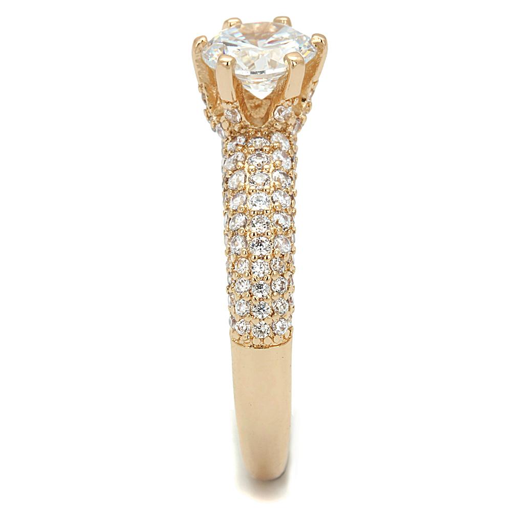 3W1254 - Rose Gold Brass Ring with AAA Grade CZ in Clear