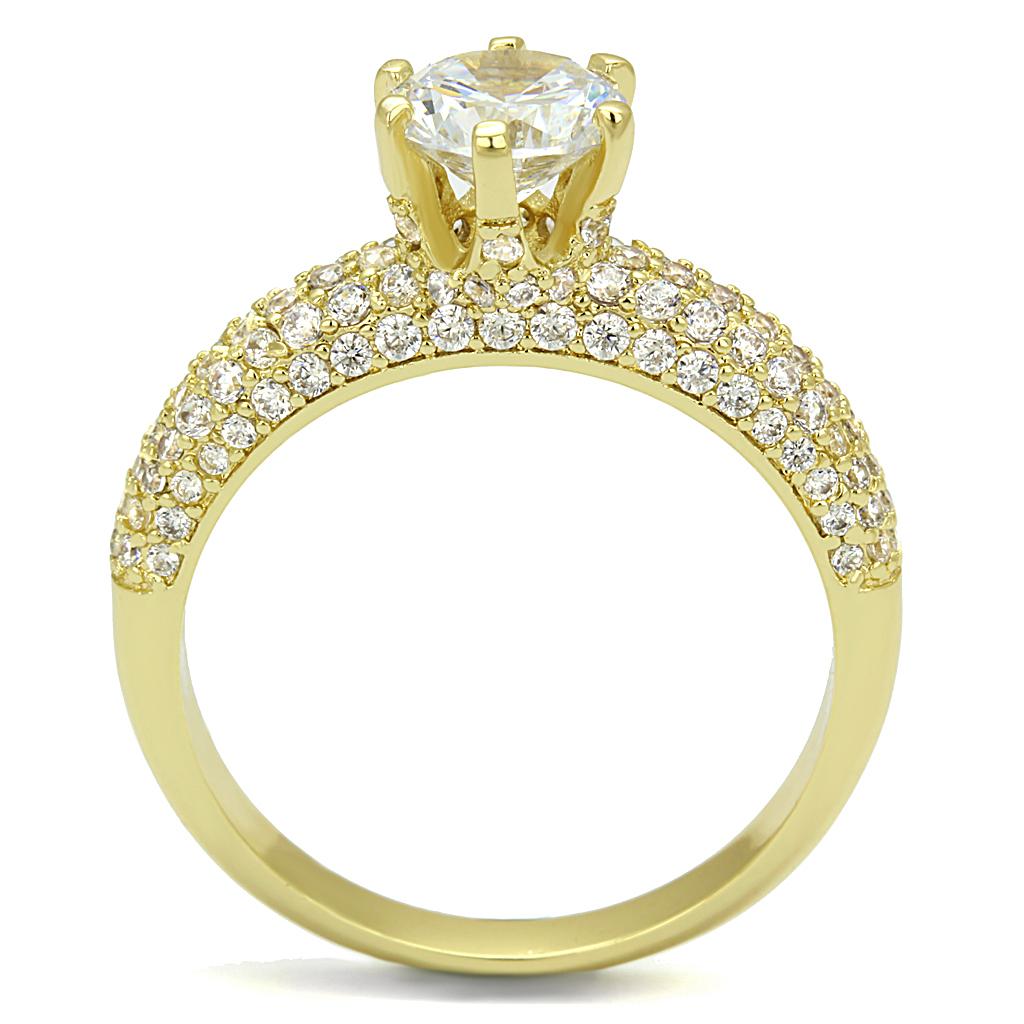 3W1255 - Gold Brass Ring with AAA Grade CZ in Clear
