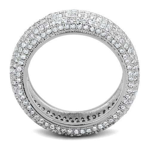 3W1273 - Rhodium Brass Ring with AAA Grade CZ in Clear