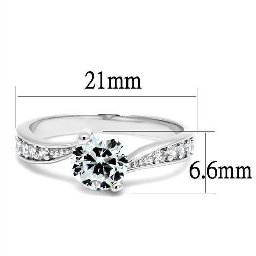 3W1337 - Rhodium Brass Ring with AAA Grade CZ in Clear