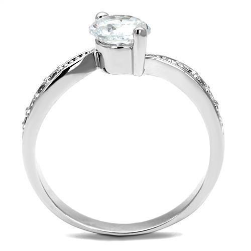 3W1337 - Rhodium Brass Ring with AAA Grade CZ in Clear