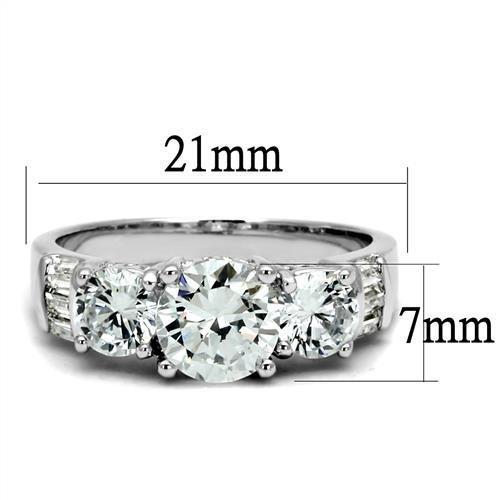 3W1343 - Rhodium Brass Ring with AAA Grade CZ in Clear