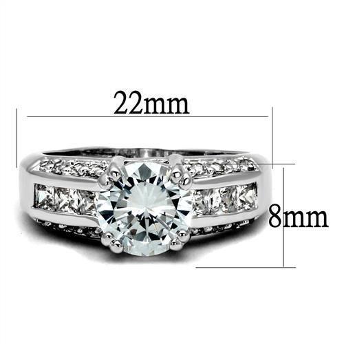 3W1344 - Rhodium Brass Ring with AAA Grade CZ in Clear