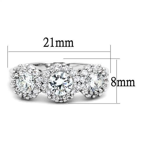 3W1347 - Rhodium Brass Ring with AAA Grade CZ in Clear