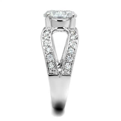 3W1348 - Rhodium Brass Ring with AAA Grade CZ in Clear