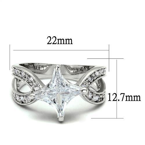 3W1350 - Rhodium Brass Ring with AAA Grade CZ in Clear