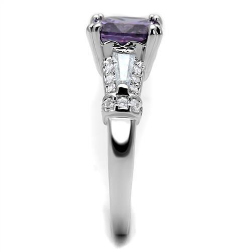 3W1365 - Rhodium Brass Ring with AAA Grade CZ in Amethyst