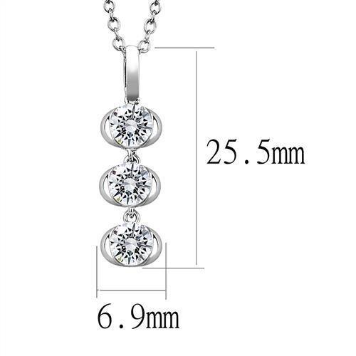 3W1373 - Rhodium 925 Sterling Silver Chain Pendant with AAA Grade CZ in Clear