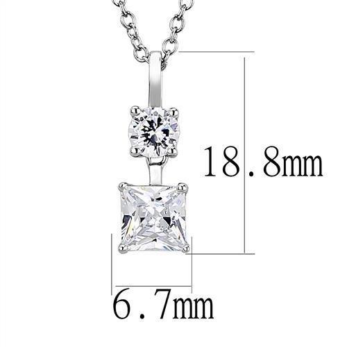 3W1374 - Rhodium 925 Sterling Silver Chain Pendant with AAA Grade CZ in Clear