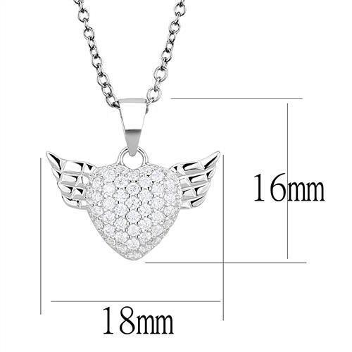 3W1378 - Rhodium 925 Sterling Silver Chain Pendant with AAA Grade CZ in Clear