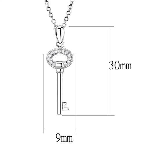 3W1379 - Rhodium 925 Sterling Silver Chain Pendant with AAA Grade CZ in Clear