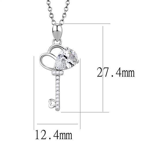 3W1380 - Rhodium 925 Sterling Silver Chain Pendant with AAA Grade CZ in Clear