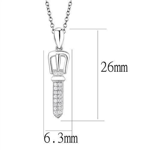 3W1381 - Rhodium 925 Sterling Silver Chain Pendant with AAA Grade CZ in Clear