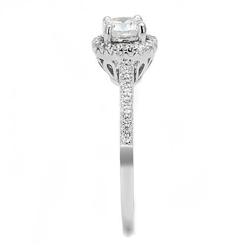 3W1386 - Rhodium 925 Sterling Silver Ring with AAA Grade CZ in Clear