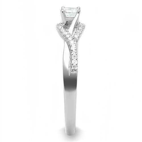 3W1390 - Rhodium 925 Sterling Silver Ring with AAA Grade CZ in Clear