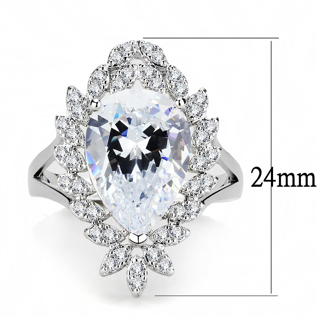 3W1435 - Rhodium Brass Ring with AAA Grade CZ in Clear