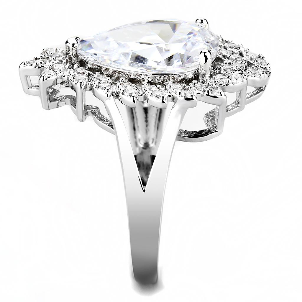 3W1435 - Rhodium Brass Ring with AAA Grade CZ in Clear