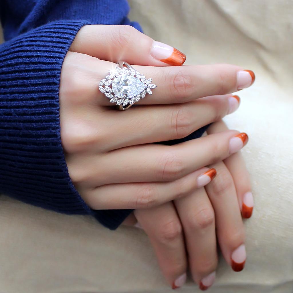 3W1435 - Rhodium Brass Ring with AAA Grade CZ in Clear